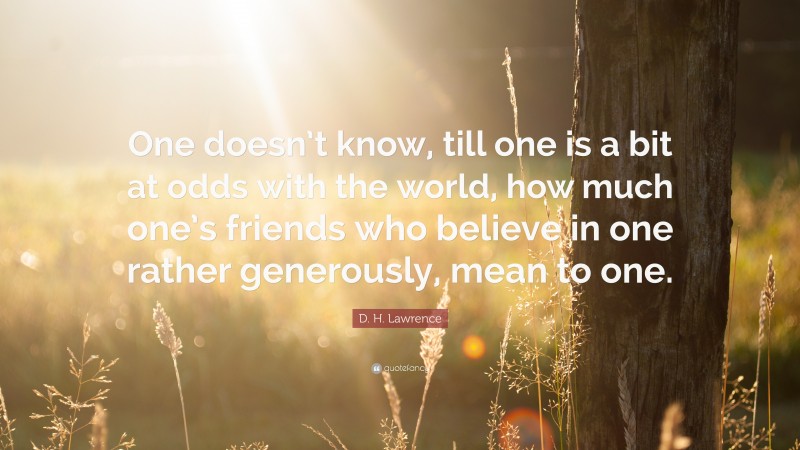 D. H. Lawrence Quote: “One doesn’t know, till one is a bit at odds with the world, how much one’s friends who believe in one rather generously, mean to one.”